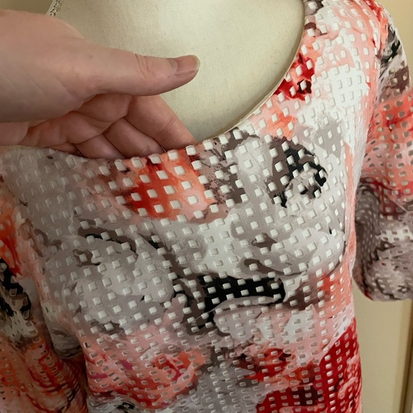 SANDRA Darren sheath Dress Sz 16 mesh floral print short Sleeve white peach gray - Picture 4 of 12